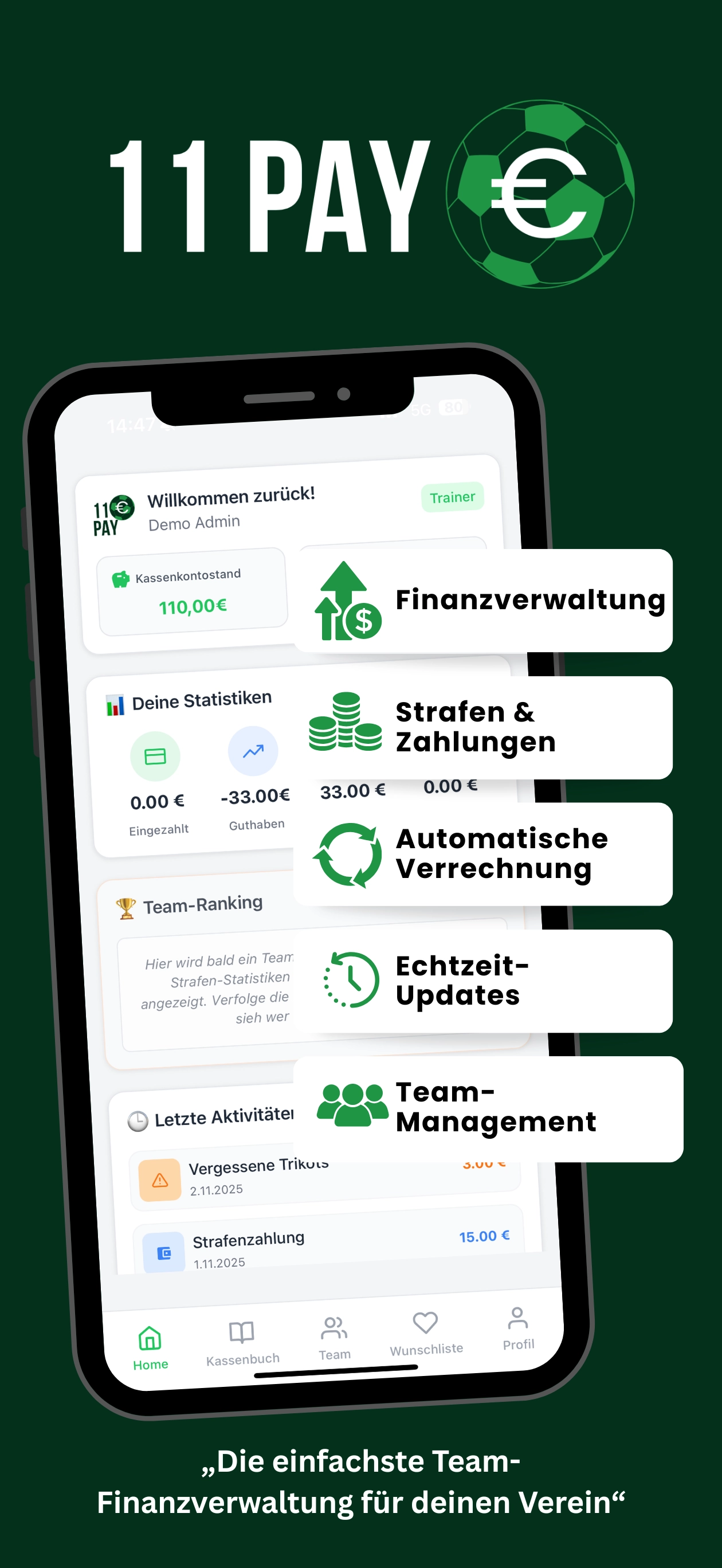 11pay App - Digitale Mannschaftskassen Verwaltung für Fußballteams
